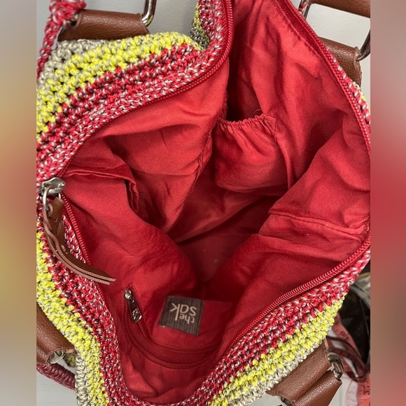 The Sak Gypsy Cambria Multi-Colored Striped Crochet Knit Tote Shoulder Bag Boho - Picture 8 of 13